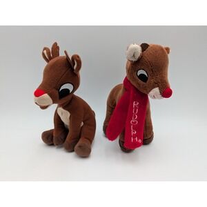 Rudolph Red Nosed Reindeer Plush Brown Lot of 2 Scarf Publications International